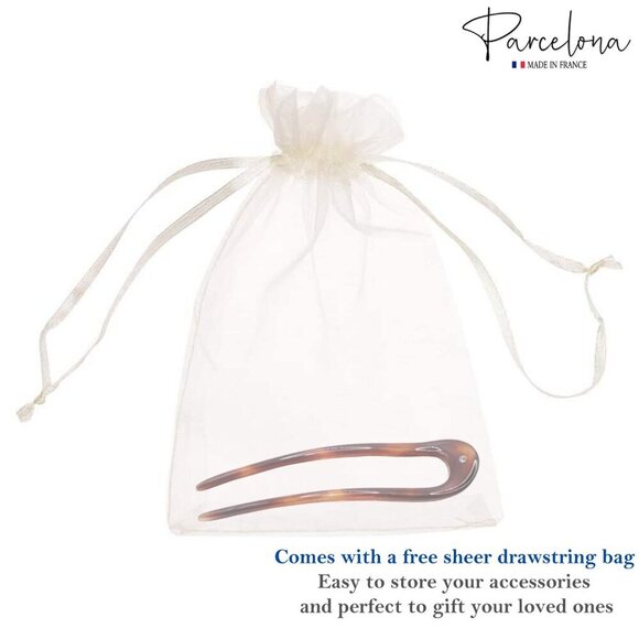 French Twist Bun Hair U Pin Tortoise Shell Celluloid with Crystal Embellishment main image 7